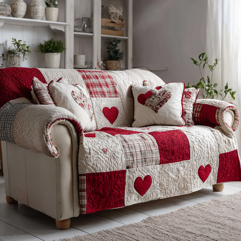 Hearts through the Seasons Quilted Sofa Cover