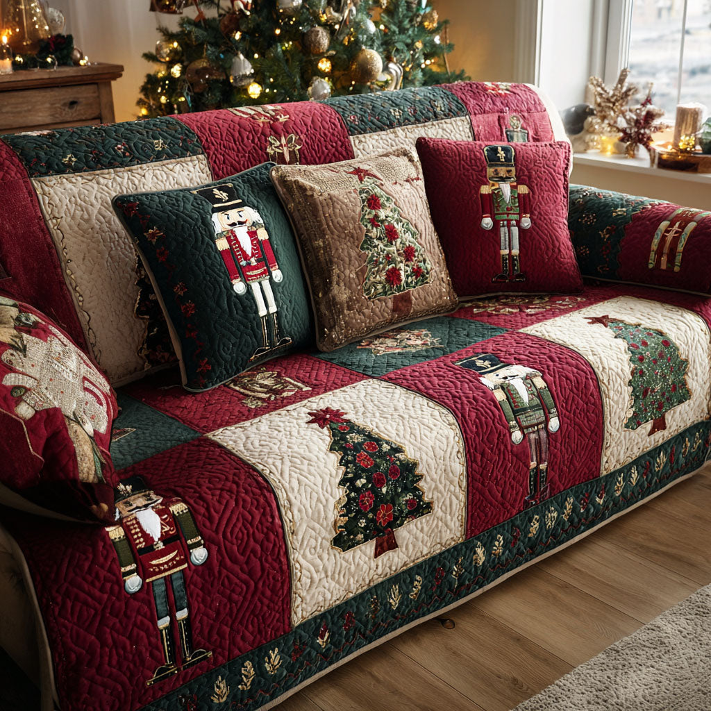 Christmas Nutcracker Patchwork Quilted Sofa Cover