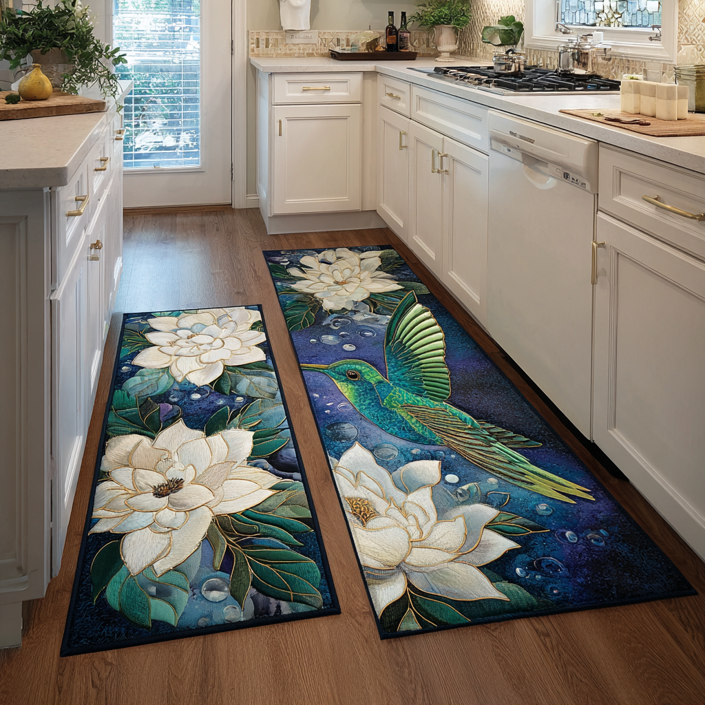 Hummingbird Glow Quilted Kitchen Mat Set