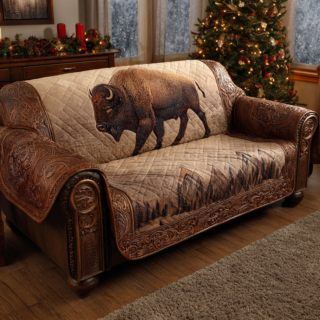 Bison on the Prairie Quilted Sofa Cover