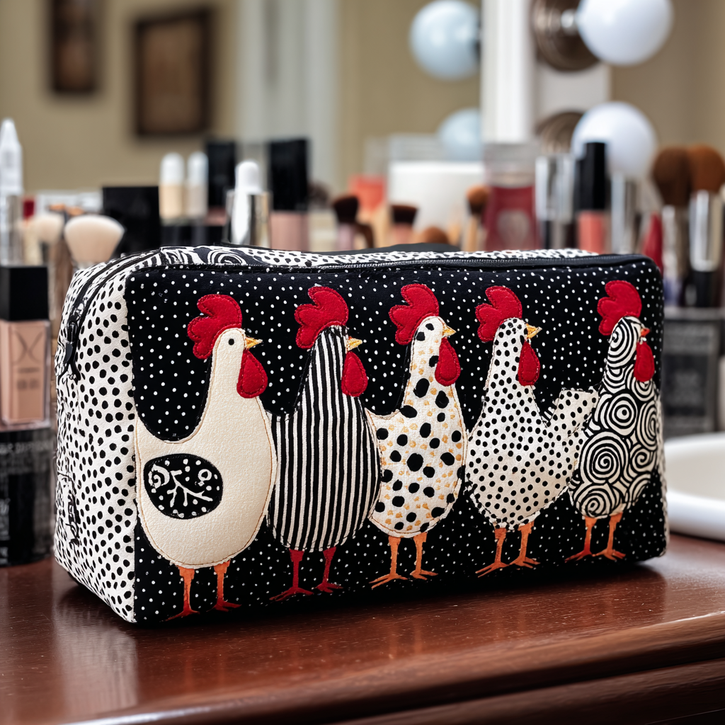 Chicken in Nest Quilted Toiletry Bag
