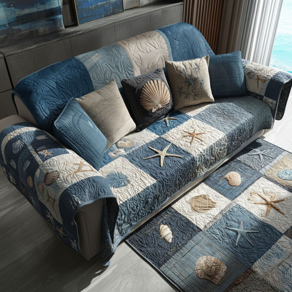 Serene Sea Quilted Sofa Cover