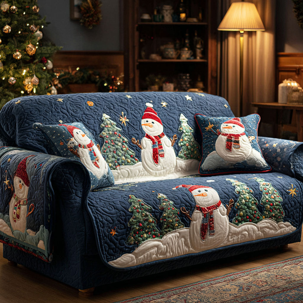 Starlight Snowmen Quilted Sofa Cover