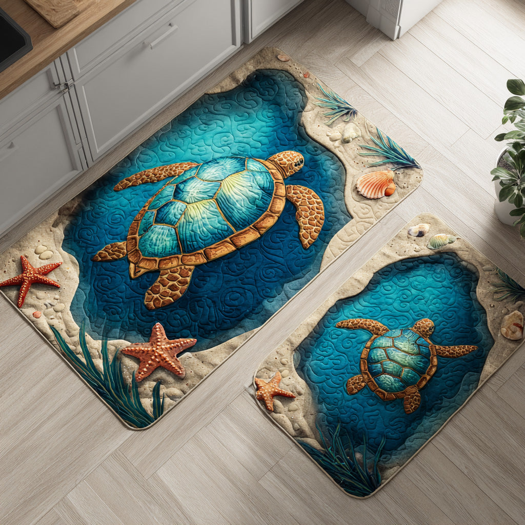 Turtle Shore and Shells Quilted Kitchen Mat Set