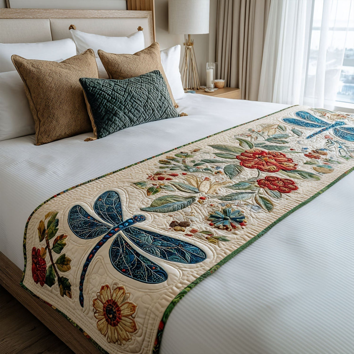 Shimmering Flight Quilted Bed Runner