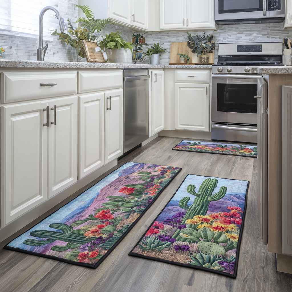 Desert Blossom Sky Quilted Kitchen Mat Set