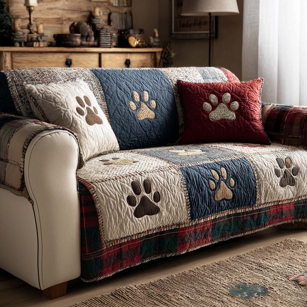 Best Friend Paw Prints Quilted Sofa Cover