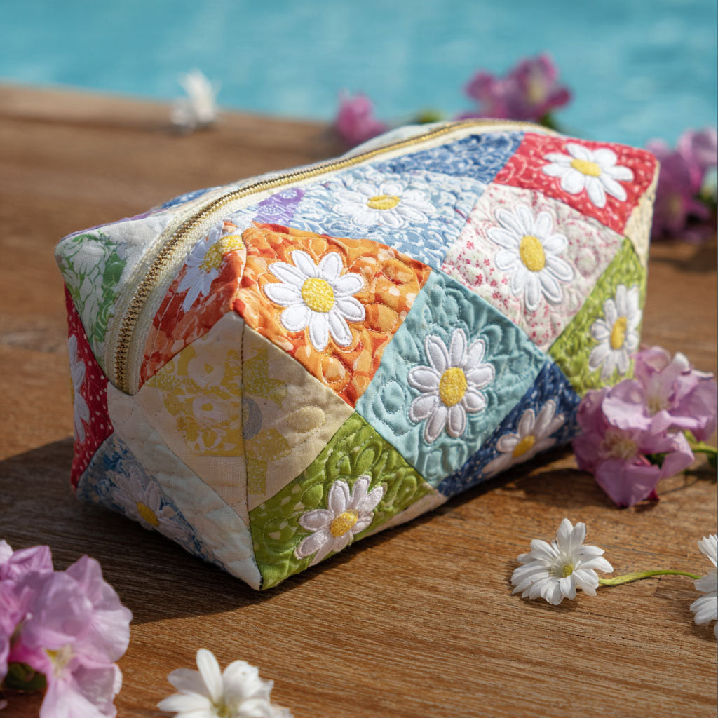 Flower Pattern Quilted Toiletry Bag
