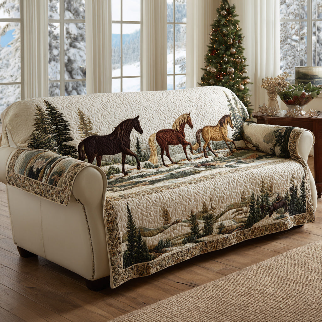 Alpine Horses Quilted Sofa Cover