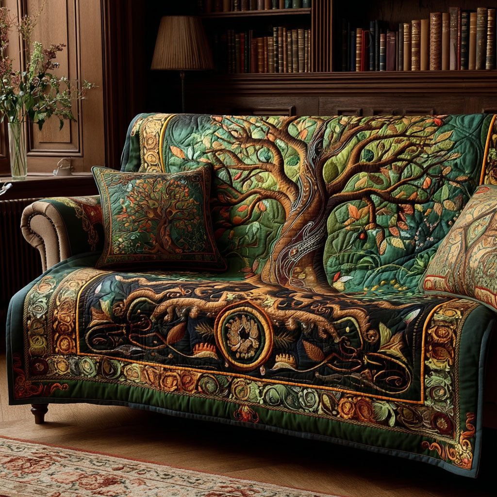 Verdant Roots Quilted Sofa Cover