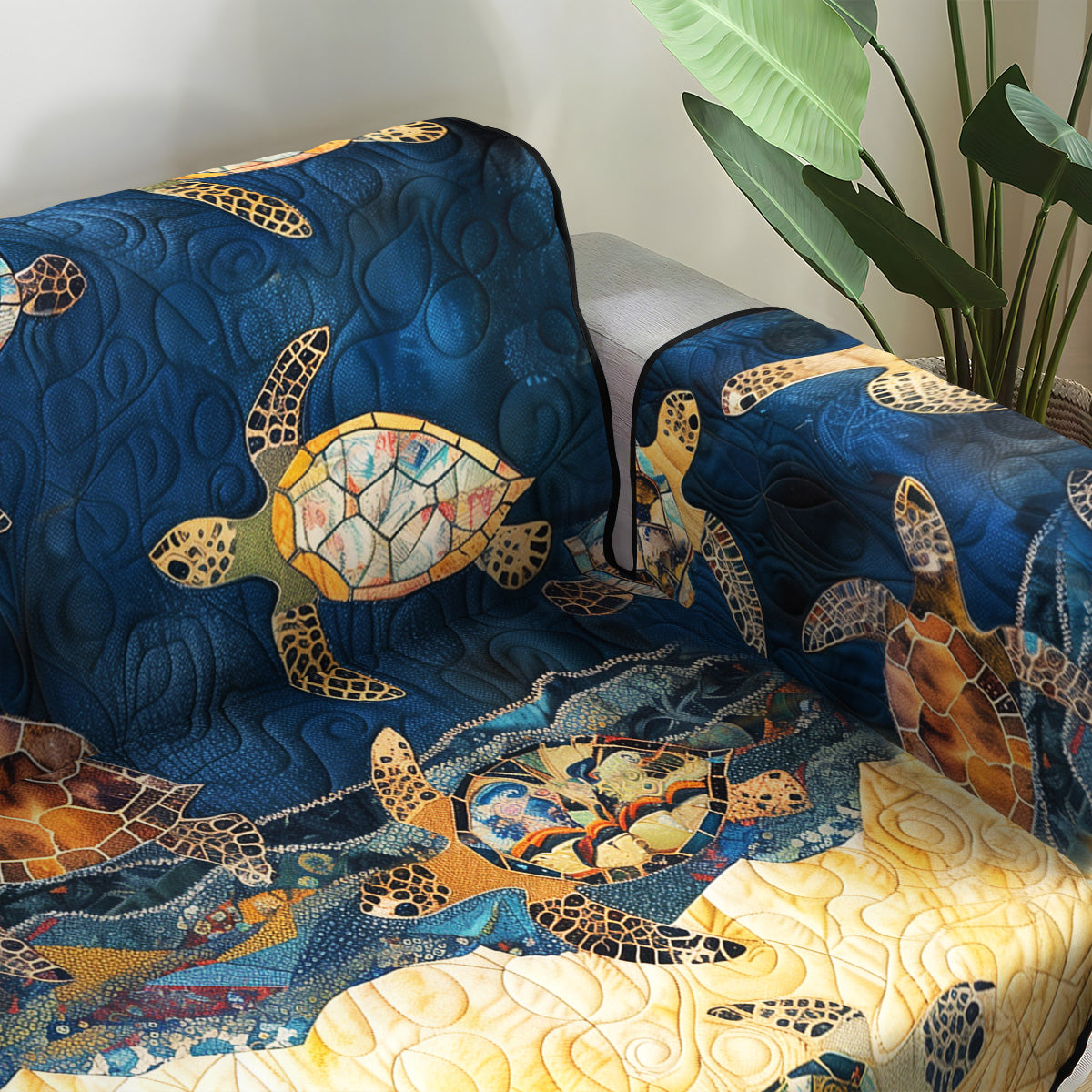Coastal Turtle Dream Quilted Sofa Cover