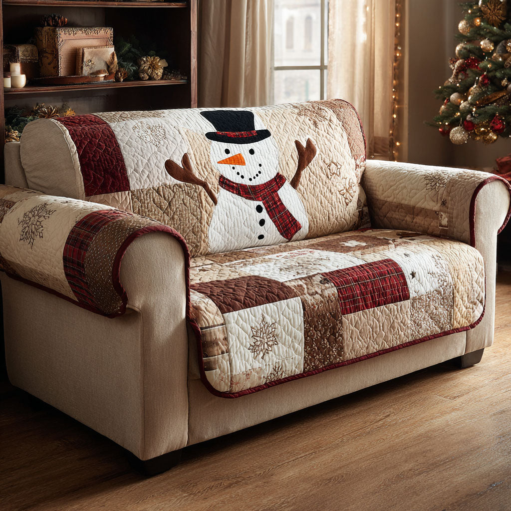 Rustic Snowmen Quilted Sofa Cover