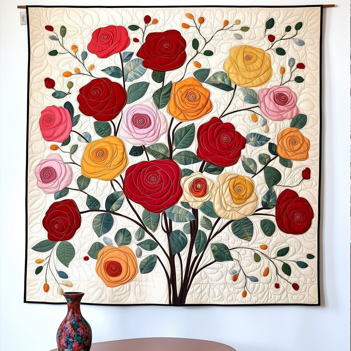 Bouquet of Roses Quilted Wall Art