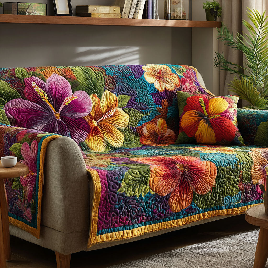 Tropical Flowers Quilted Sofa Cover
