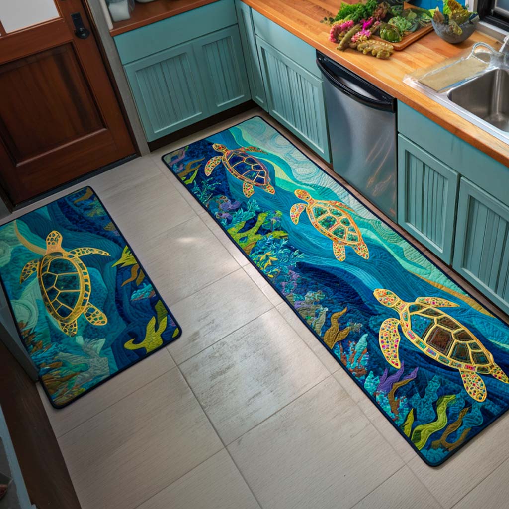 Underwater Garden Quilted Kitchen Mat Set