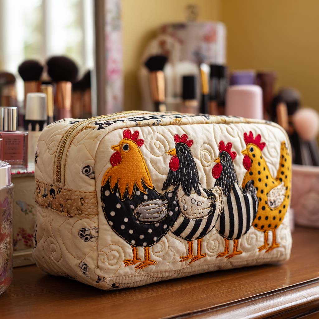 Golden Chicken Parade Quilted Toiletry Bag