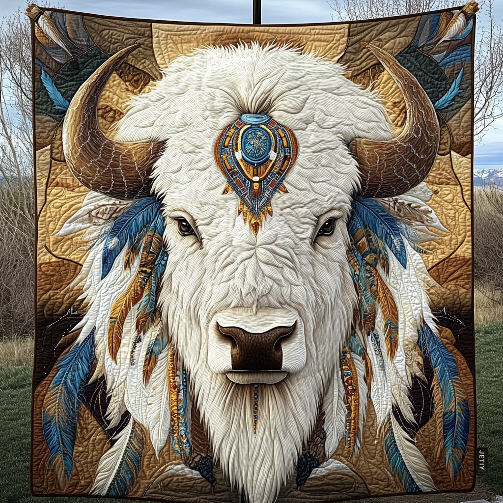 White Bison Quilted Blanket