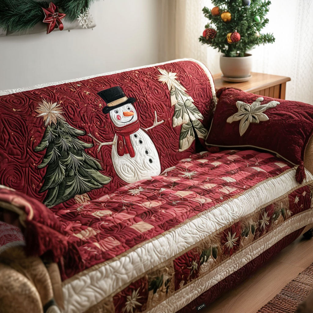 Snowman Flower Garden Quilted Sofa Cover