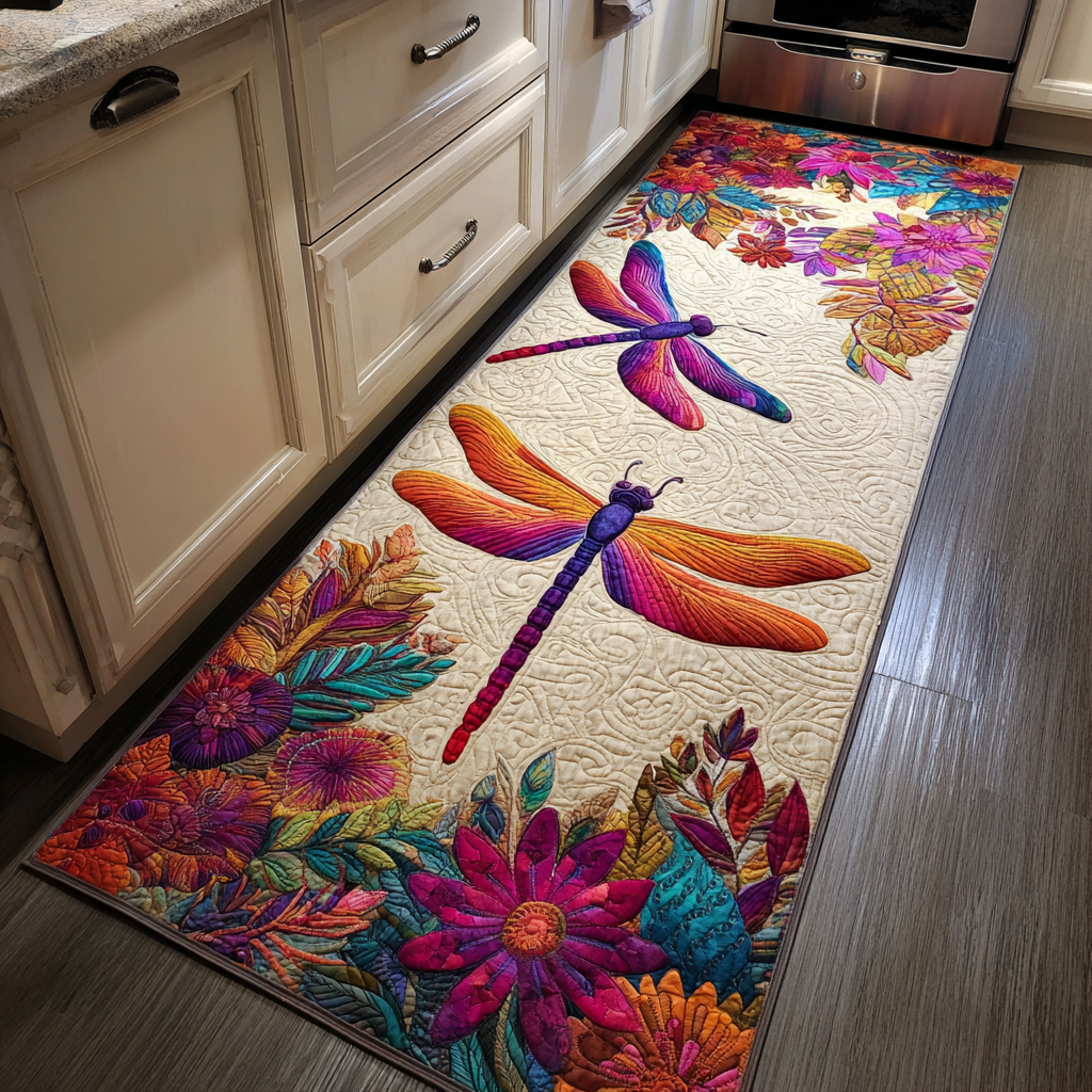 Elegant Dragonfly Quilted Kitchen Mat Set