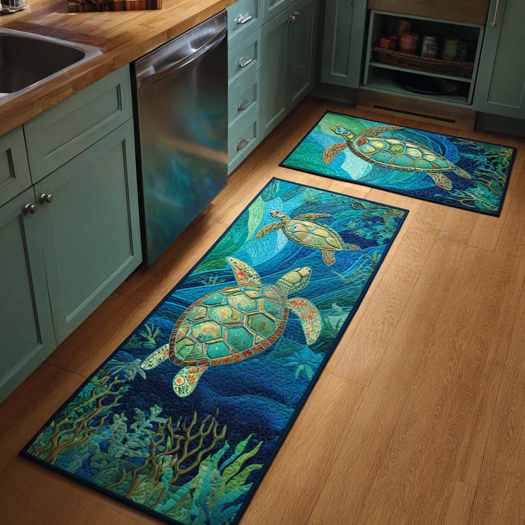 Ocean Vibes Quilted Kitchen Mat Set