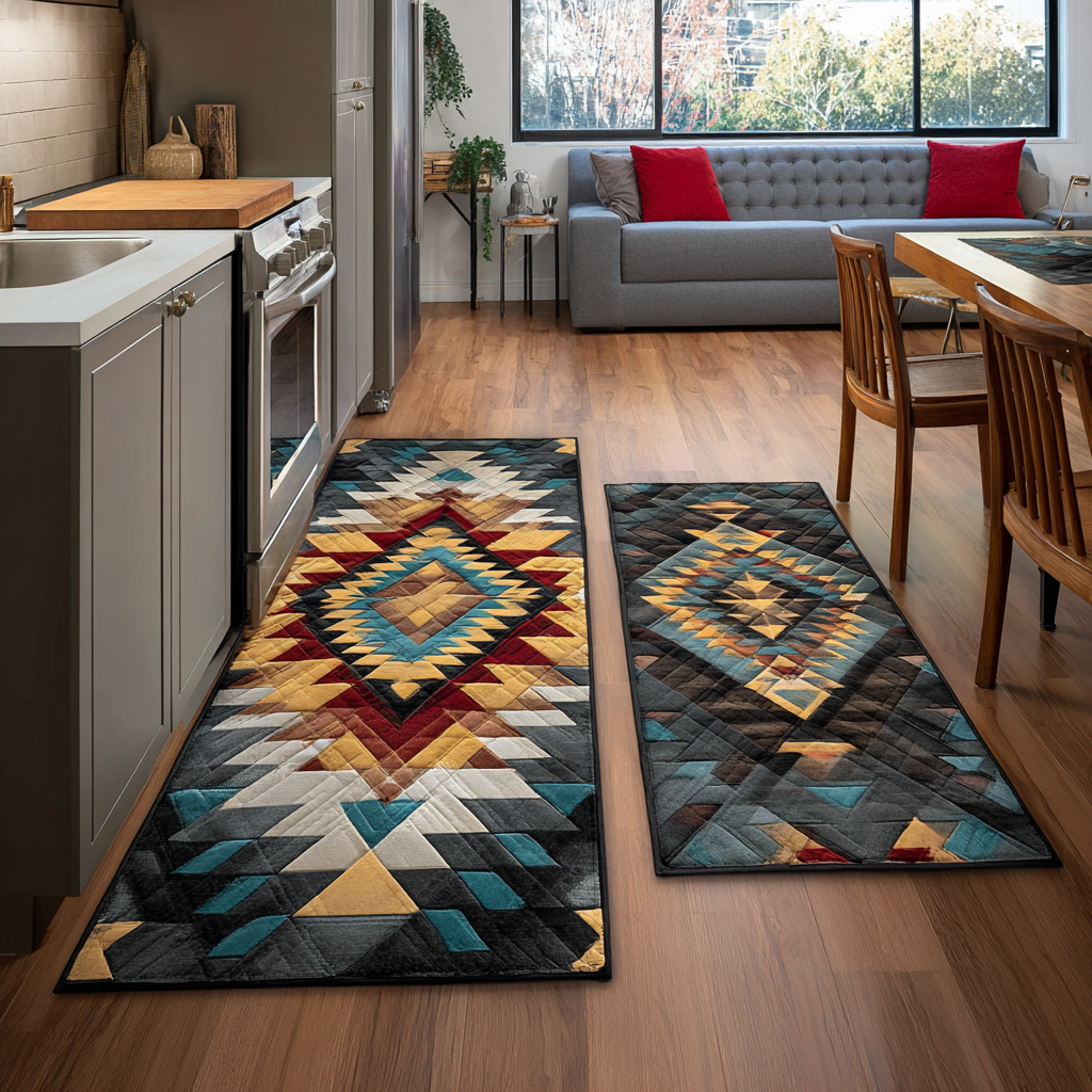 Warm Horizon Quilted Kitchen Mat Set