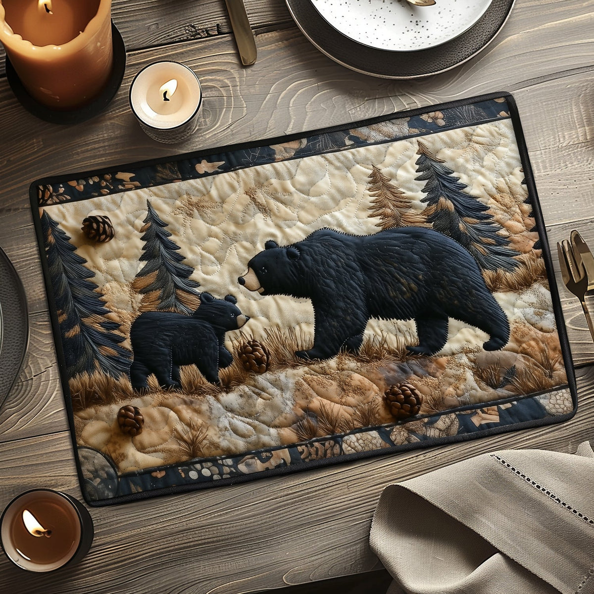 Black Bear Family Quilted Placemats