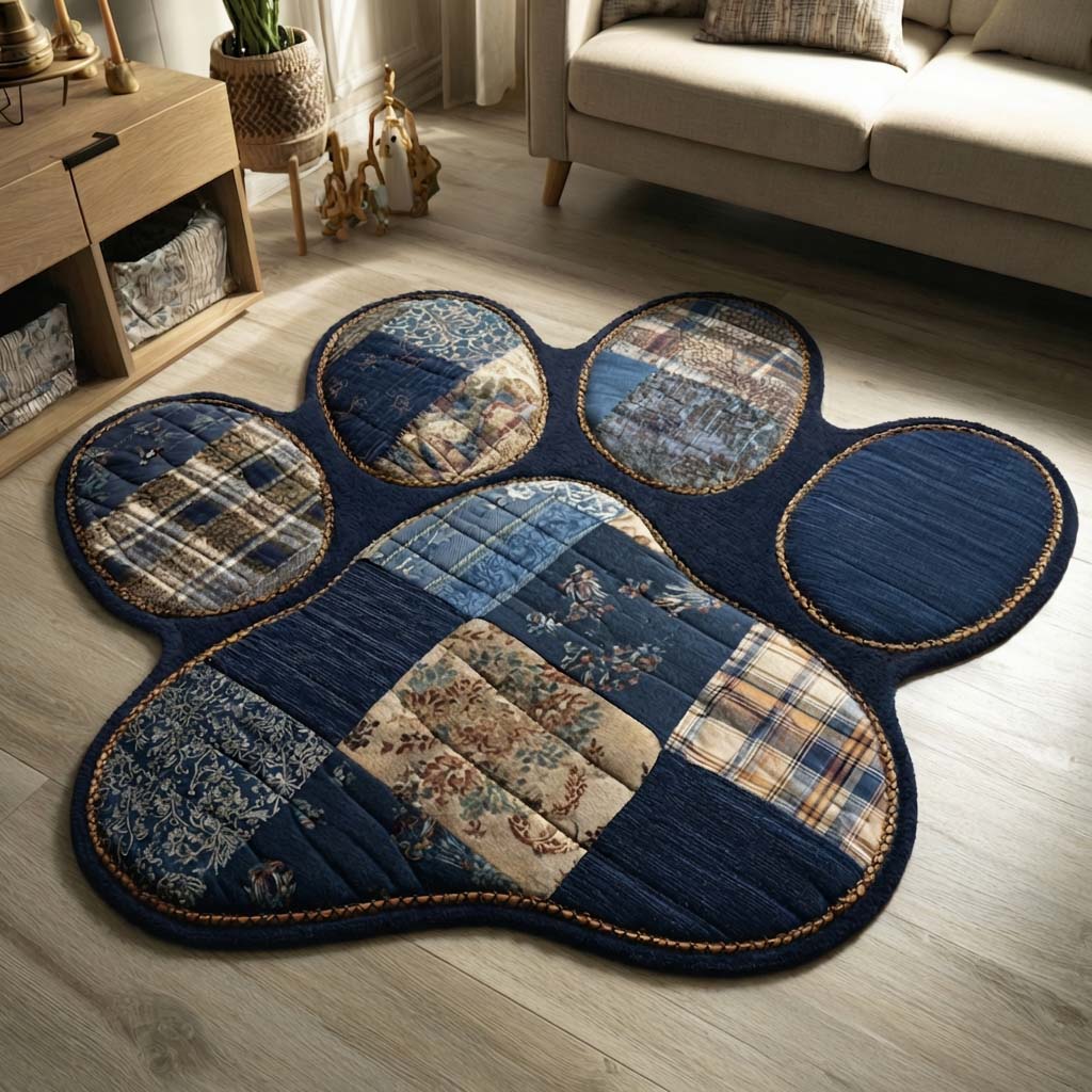 Blue Paw Quilted Area Rug