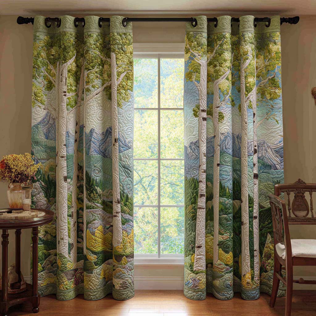 Birch Woodland Path Quilted Curtains