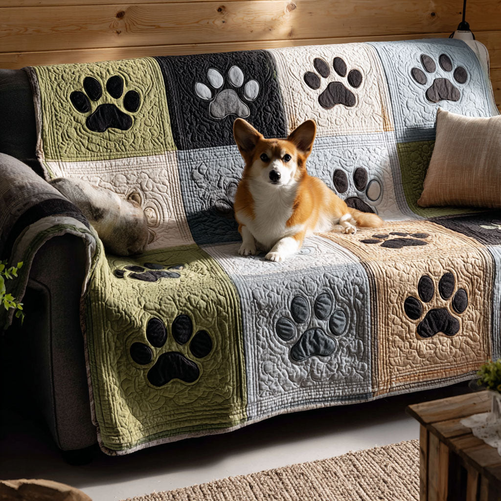 Cottage Paw Patchwork Quilted Sofa Cover