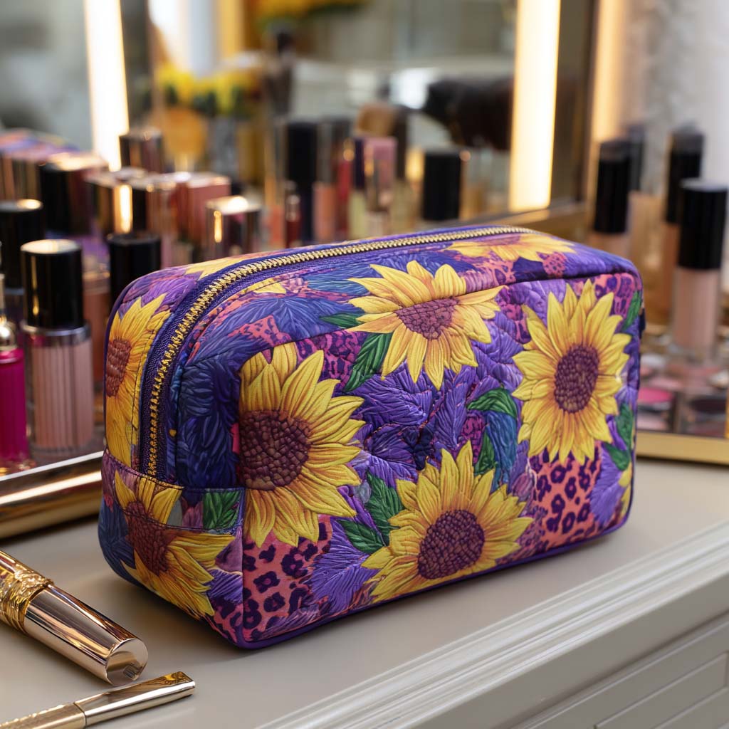 Violet Sunflowers Quilted Toiletry Bag