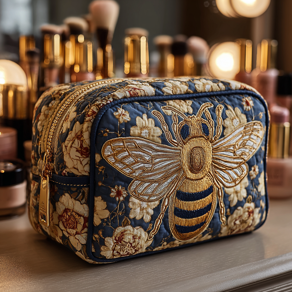 Crowned Bee Garden Quilted Toiletry Bag