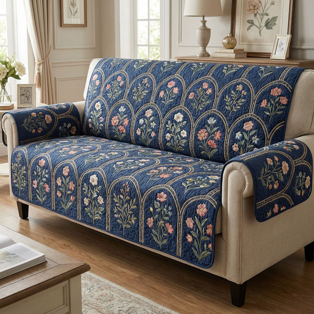 Indigo Garden Quilted Sofa Cover
