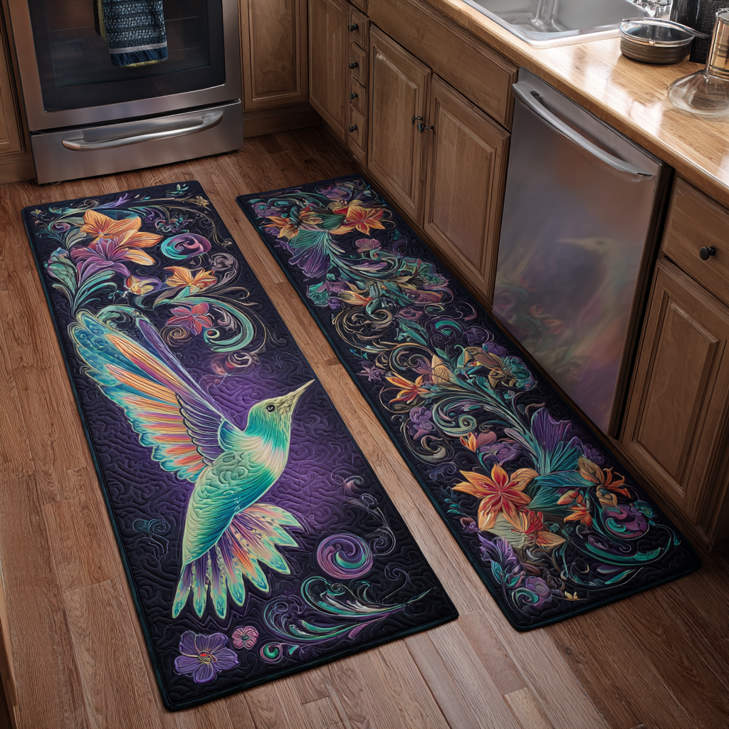 Hummingbird Flourish Quilted Kitchen Mat Set