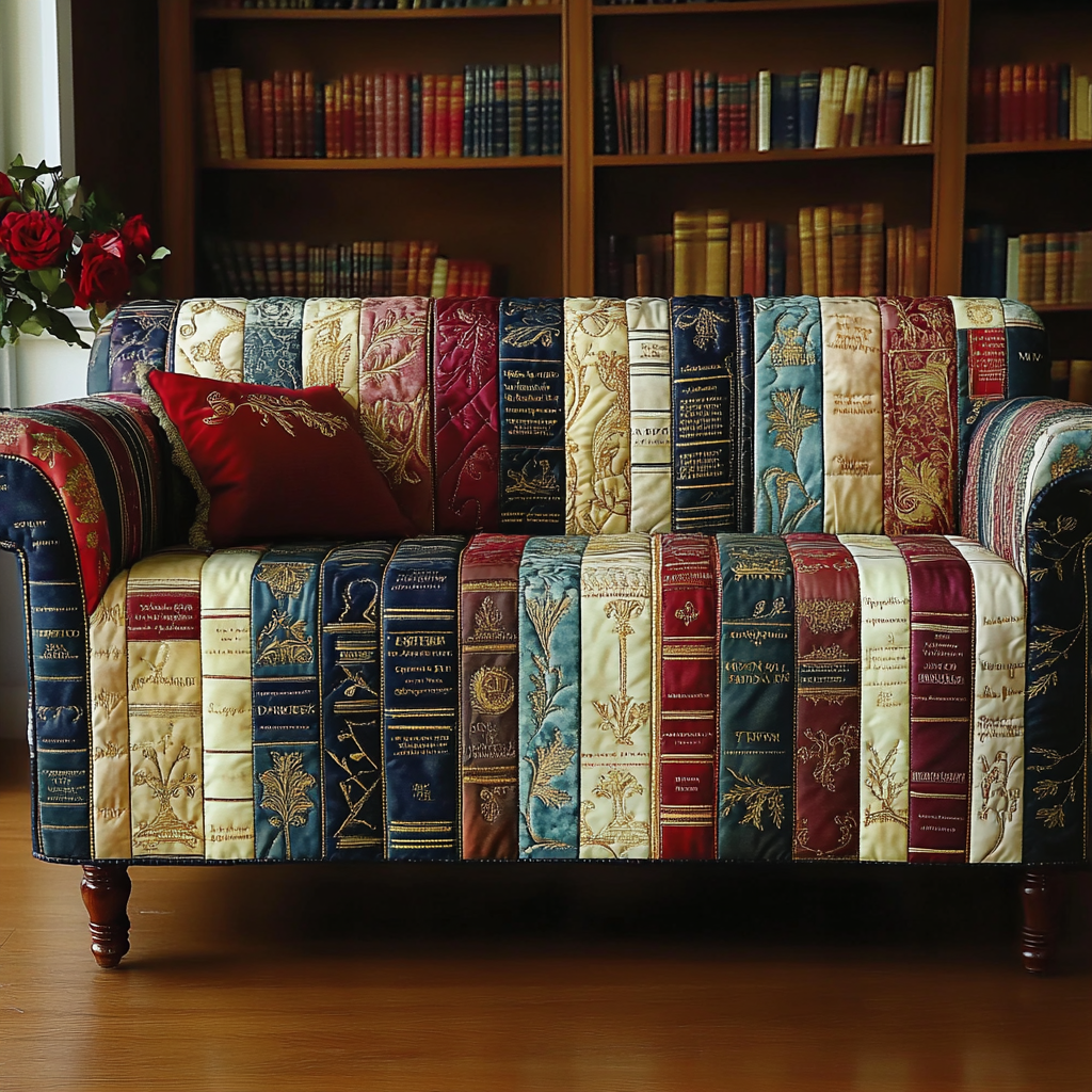 Colourful Bookshelf Quilted Sofa Cover