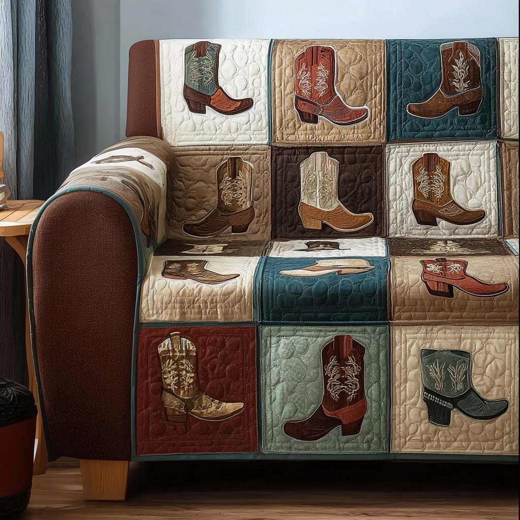 Western Boot Patchwork Quilted Sofa Cover