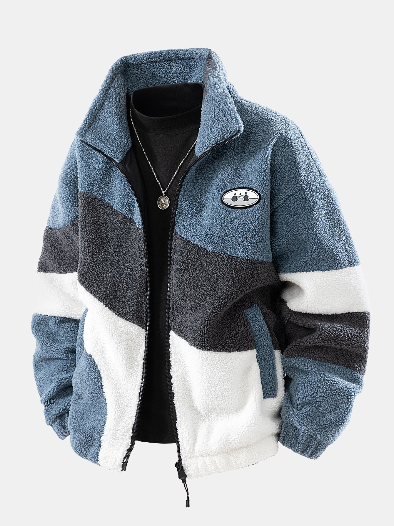 Teddy Zip-Up Jacket in Color Blocks