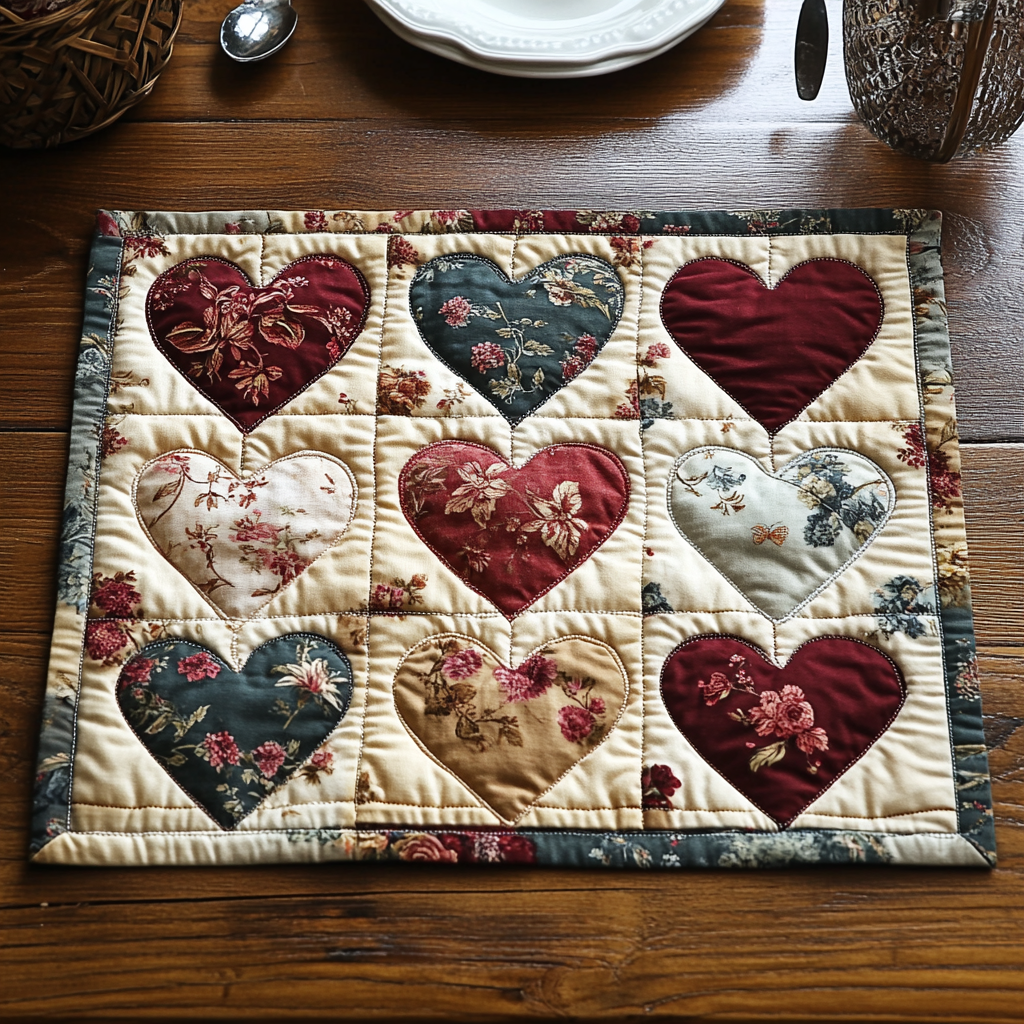 Blooming Hearts Quilted Placemats