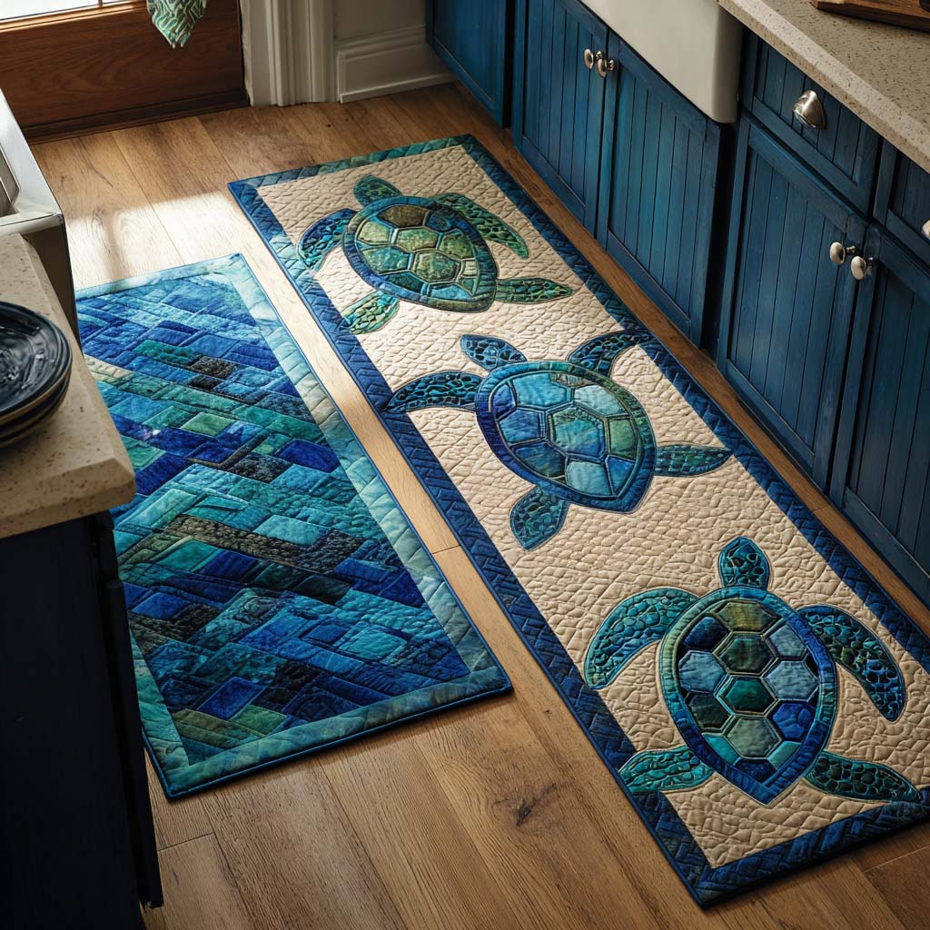 Sea Voyage Quilted Kitchen Mat Set