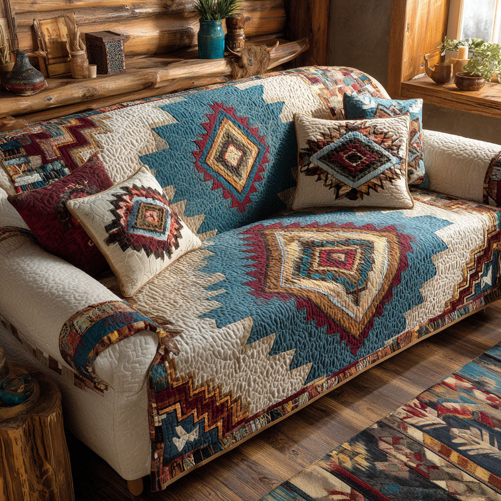Tribal Pattern Quilted Sofa Cover