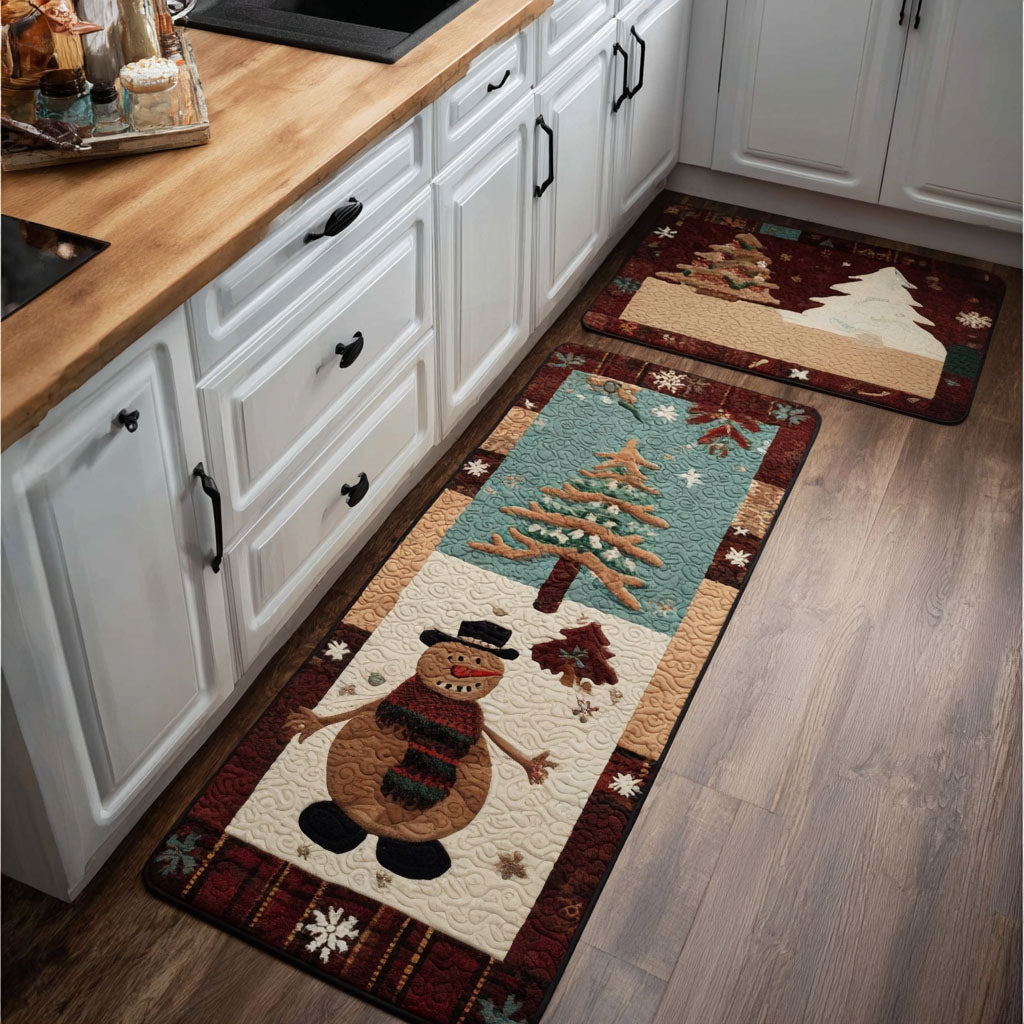 Frosted Forest Friends Quilted Kitchen Mat Set