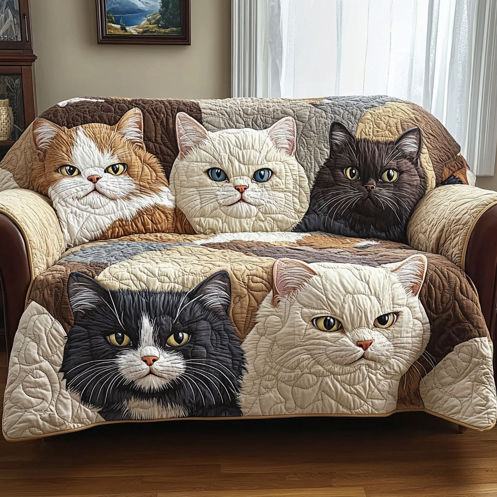 Golden Cat Parade Quilted Sofa Cover