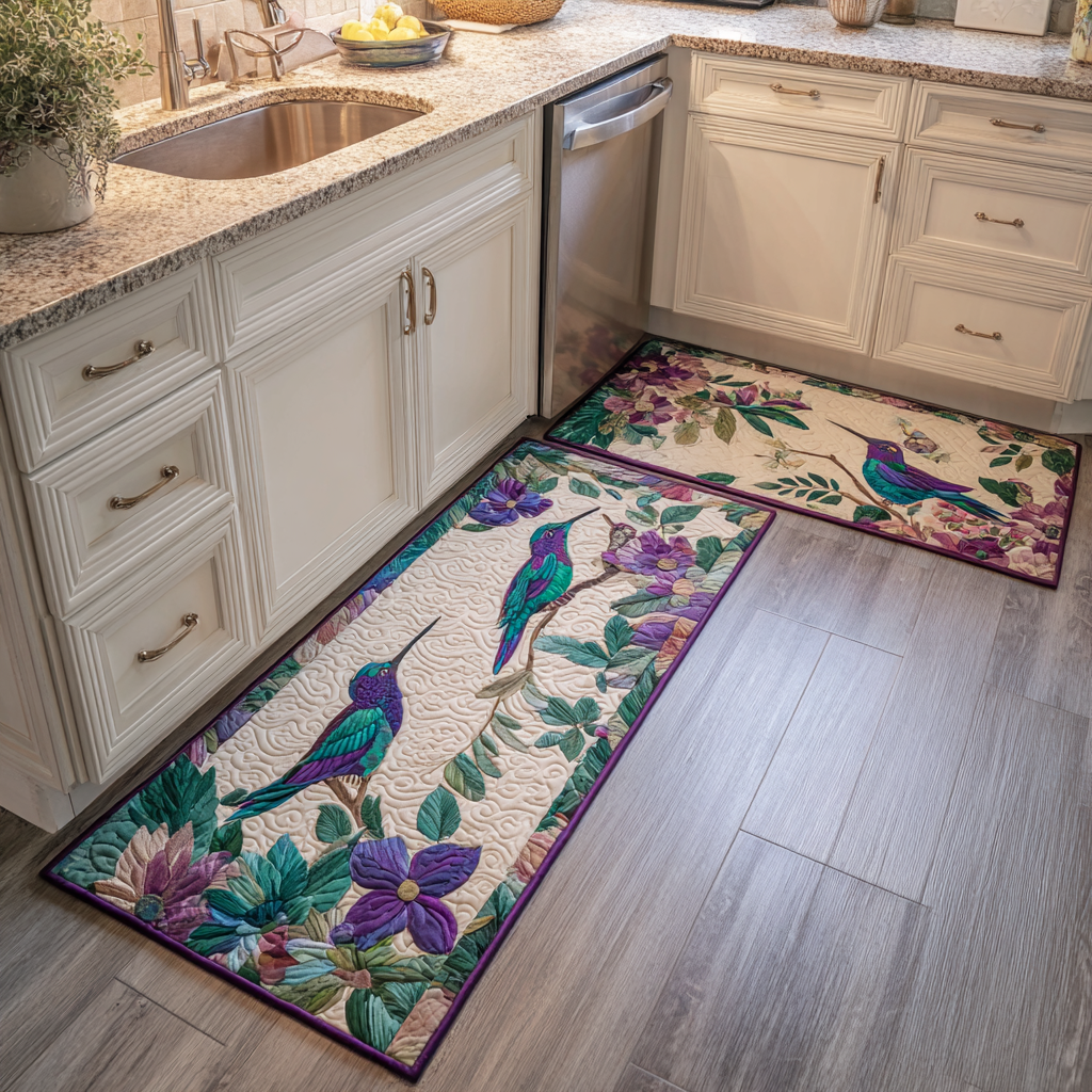 Hummingbird at Dusk Quilted Kitchen Mat Set