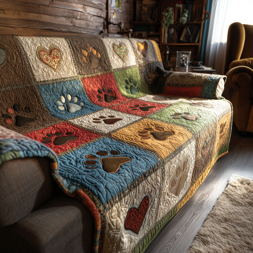 Meadow Paws and Hearts Quilted Sofa Cover