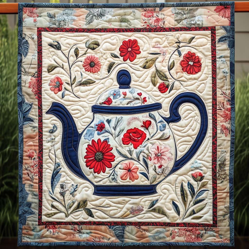 Botanical Teapot Quilted Wall Art