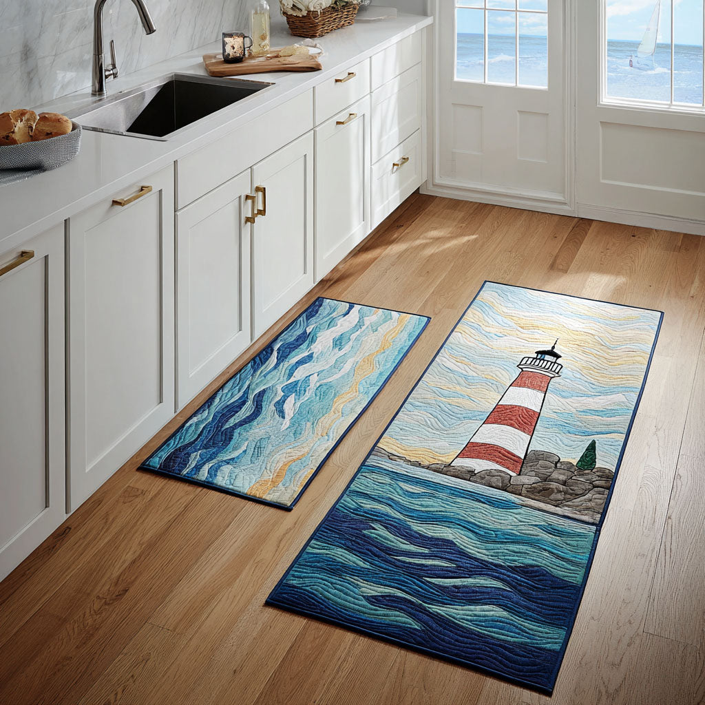 Serene Lighthouse Quilted Kitchen Mat Set