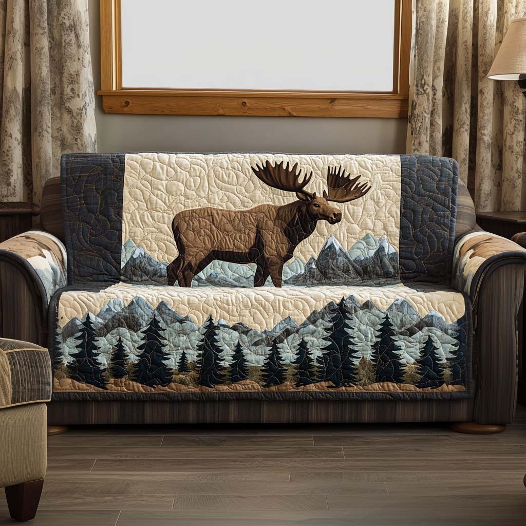Moose in the Mountains Quilted Sofa Cover