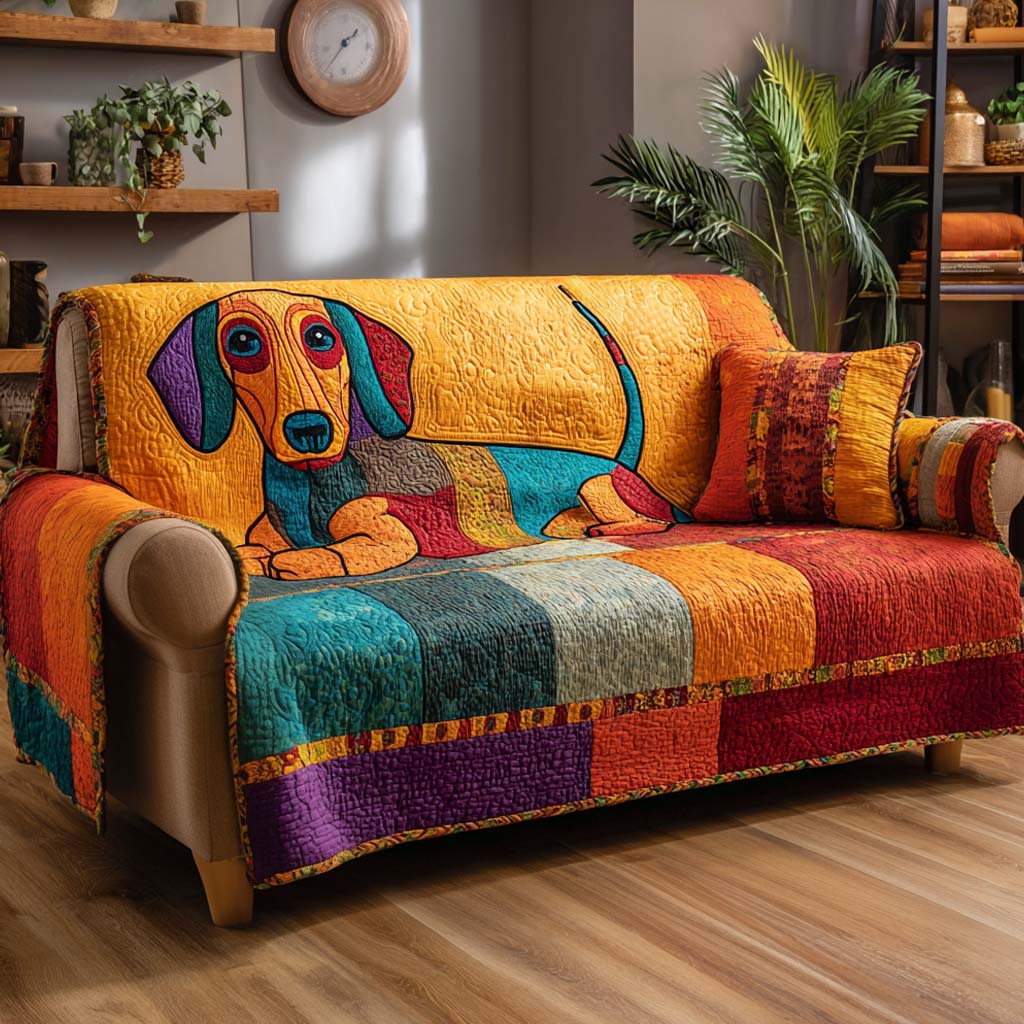 Dachshund Patchwork Quilted Sofa Cover