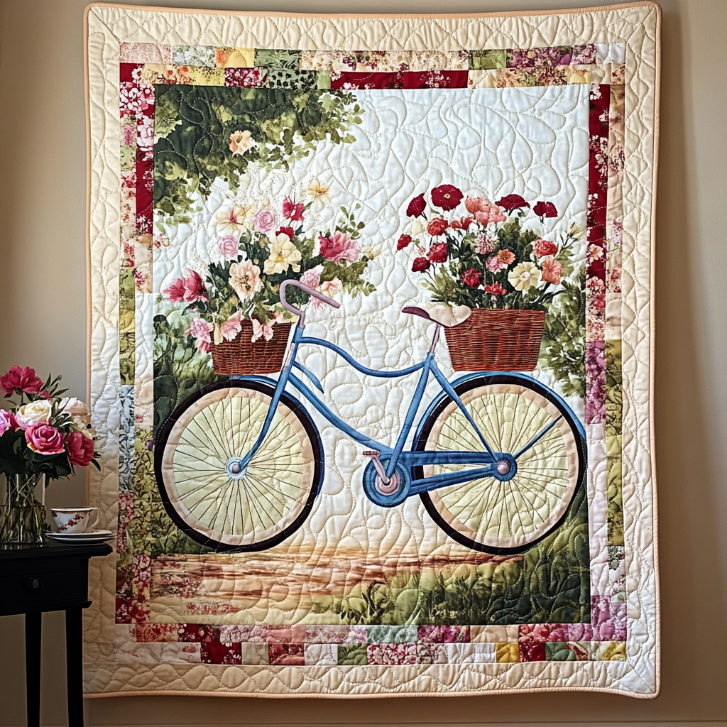 Rose Bicycle Quilted Wall Art