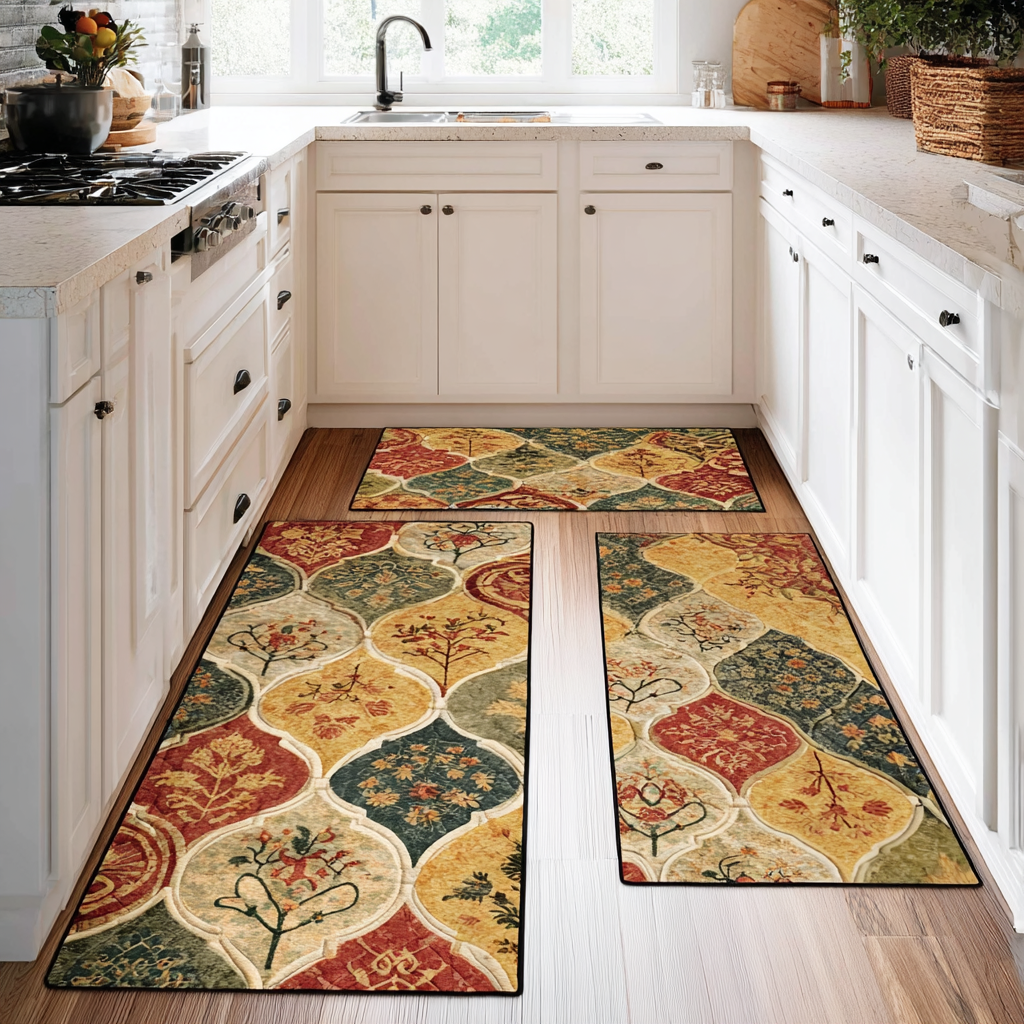 Petal Mosaic Quilted Kitchen Mat Set