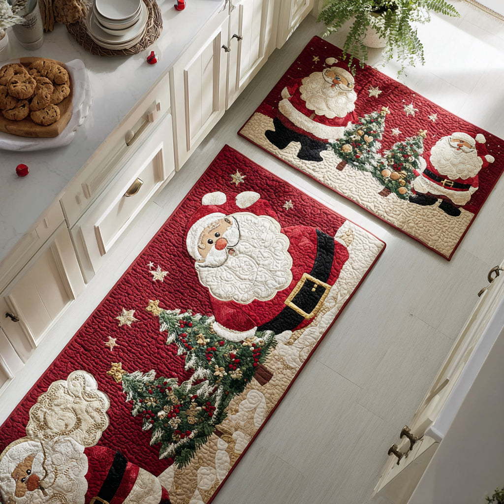 Santa Claus with Stars Quilted Kitchen Mat Set